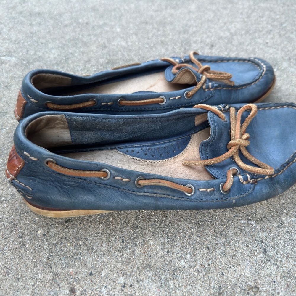 Frye Quincy Tie Blue Leather Boat Shoes Women’s Size 6.5M - Picture 4 of 8